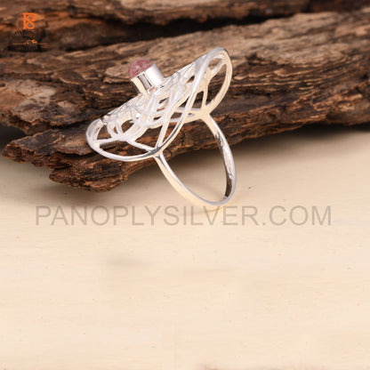 Strawberry Quartz Mandala Floral Design Ring