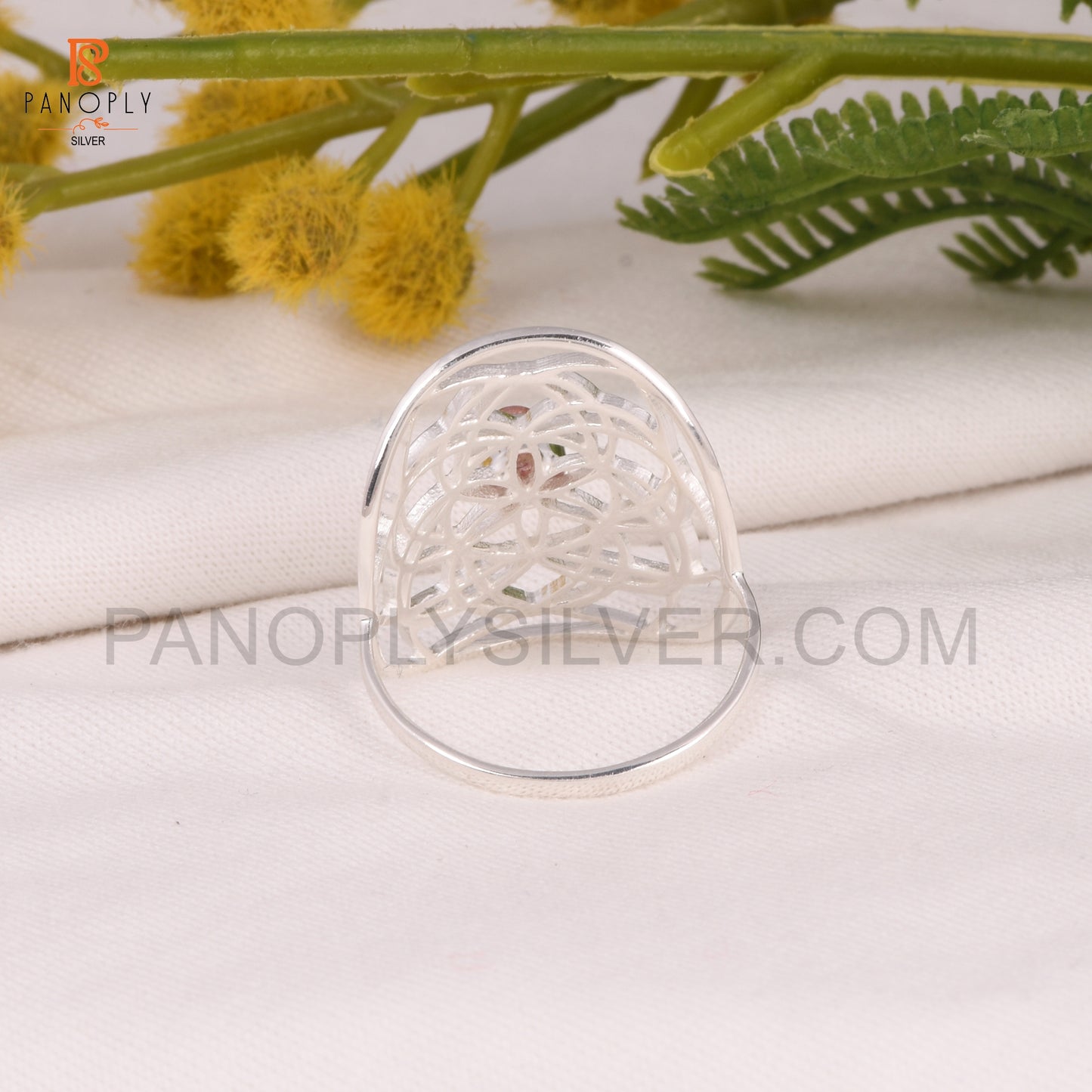Strawberry Quartz Mandala Floral Design Ring