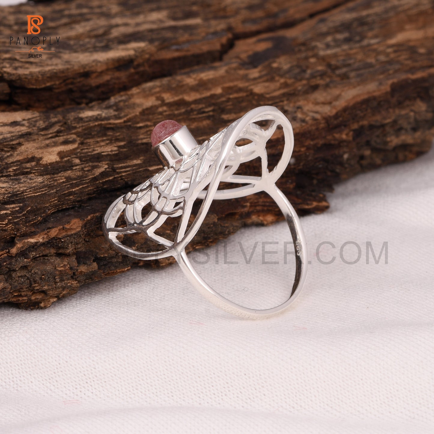 Strawberry Quartz Mandala Floral Design Ring