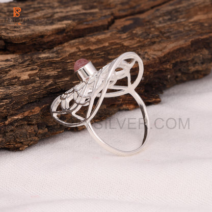 Strawberry Quartz Mandala Floral Design Ring
