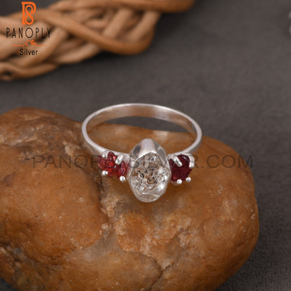 Herkimer Diamond And Spinel Ruby 925 Silver Ring for Women
