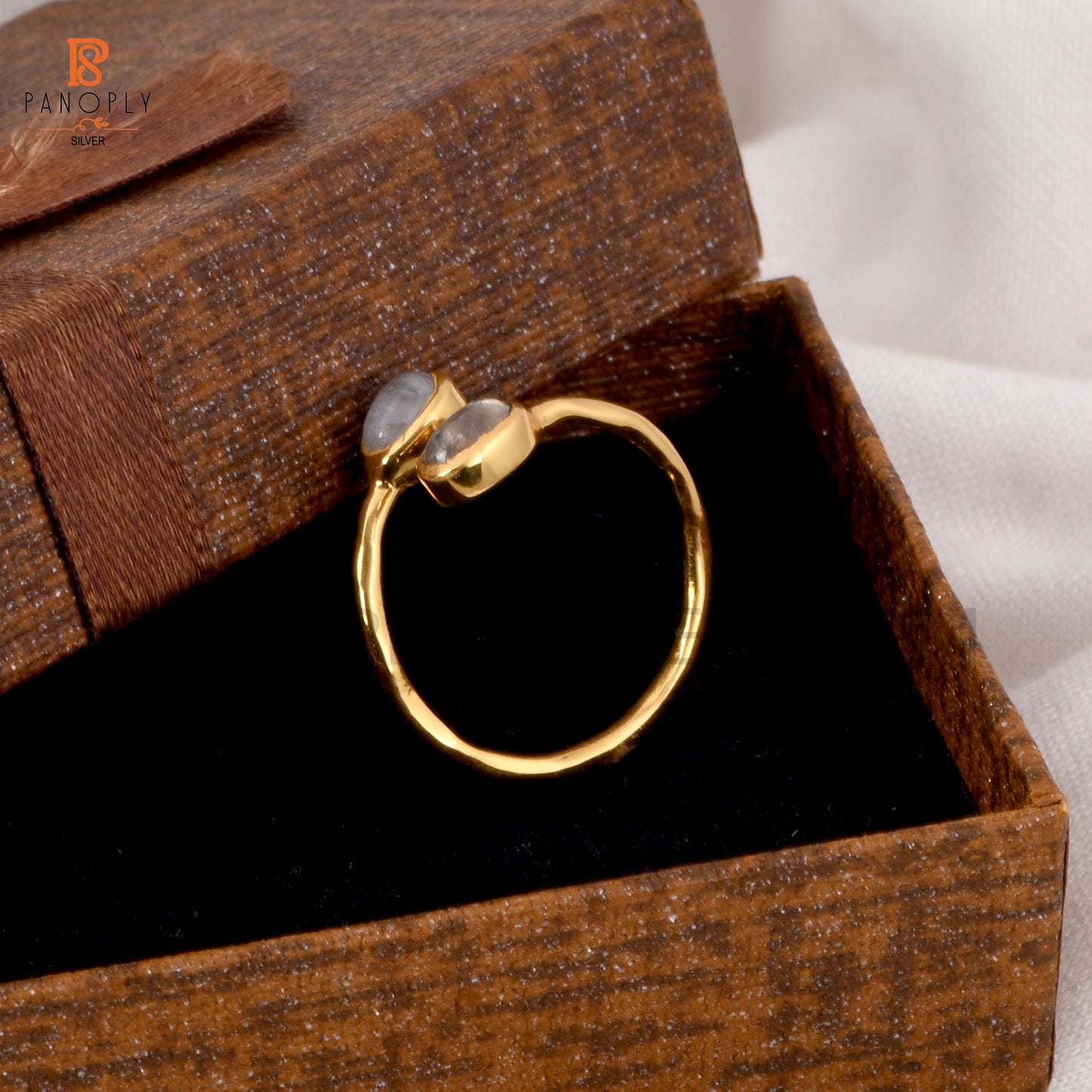 925 Silver Moonstone Gold Plated Adjustable Ring