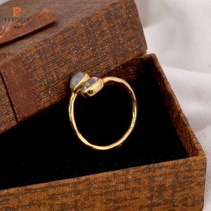 925 Silver Moonstone Gold Plated Adjustable Ring