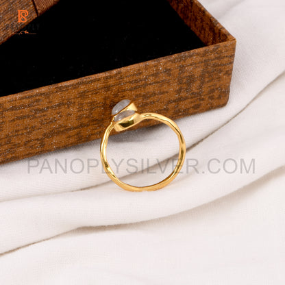 925 Silver Moonstone Gold Plated Adjustable Ring