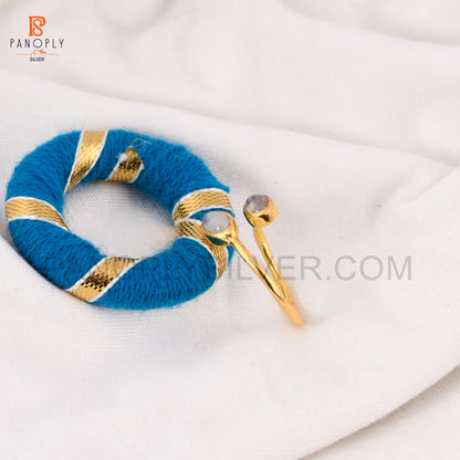 925 Silver Moonstone Gold Plated Adjustable Ring