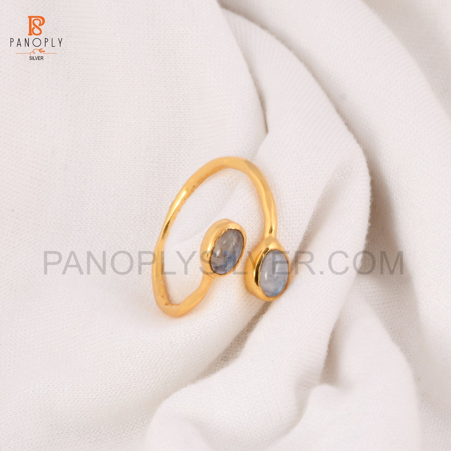 925 Silver Moonstone Gold Plated Adjustable Ring