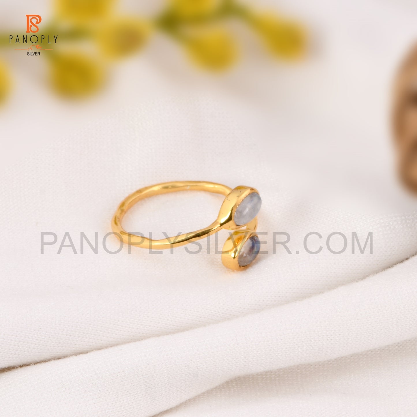 925 Silver Moonstone Gold Plated Adjustable Ring