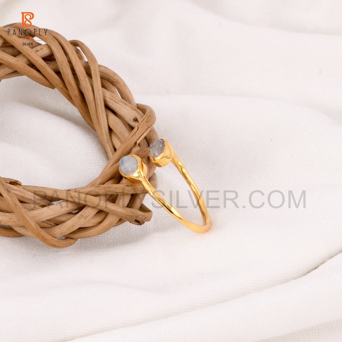 925 Silver Moonstone Gold Plated Adjustable Ring