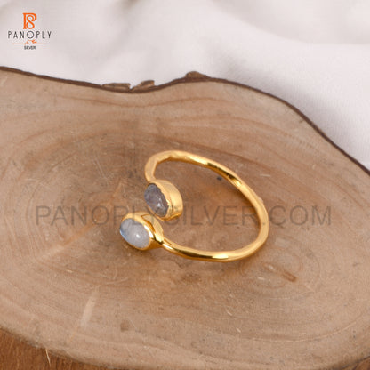 925 Silver Moonstone Gold Plated Adjustable Ring
