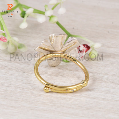925 Sterling Silver Dual Tone Blue Topaz Stone Flower Ring for Women