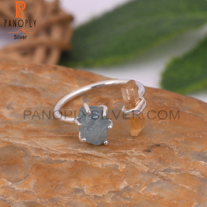 Aquamarine And Citrine Ajustable Rings