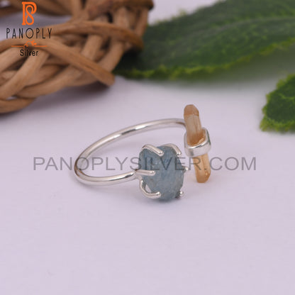 Aquamarine And Citrine Ajustable Rings
