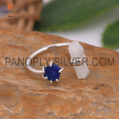 Lapis & Rainbow Moonstone 925 Sterling Silver Ring