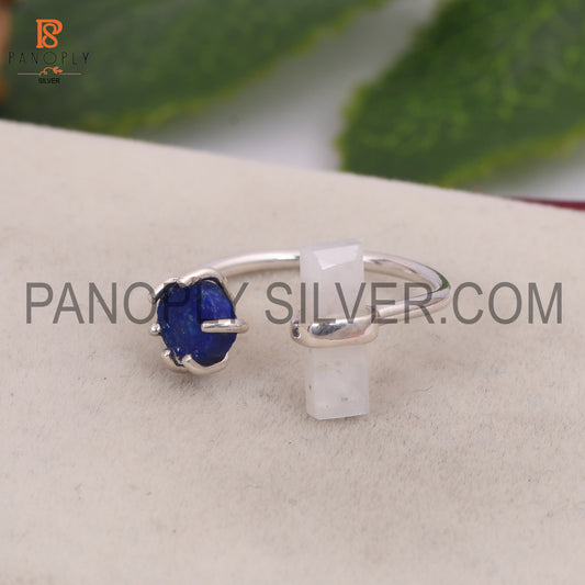 Lapis & Rainbow Moonstone 925 Sterling Silver Ring