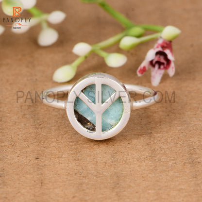 925 Sterling Silver Mojave Amazonite Peace Ring for Women Minimalist Statement Ring