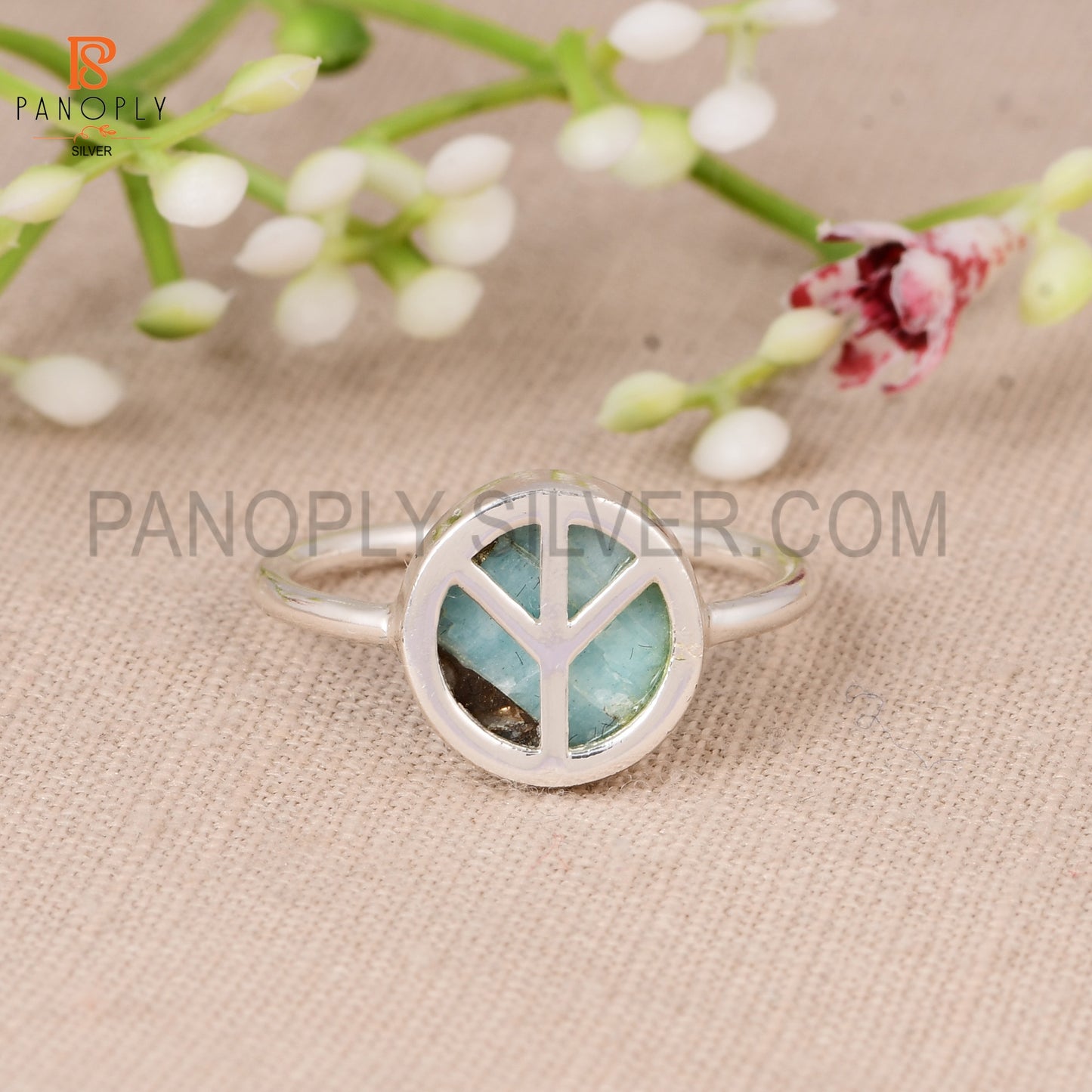 925 Sterling Silver Mojave Amazonite Peace Ring for Women Minimalist Statement Ring