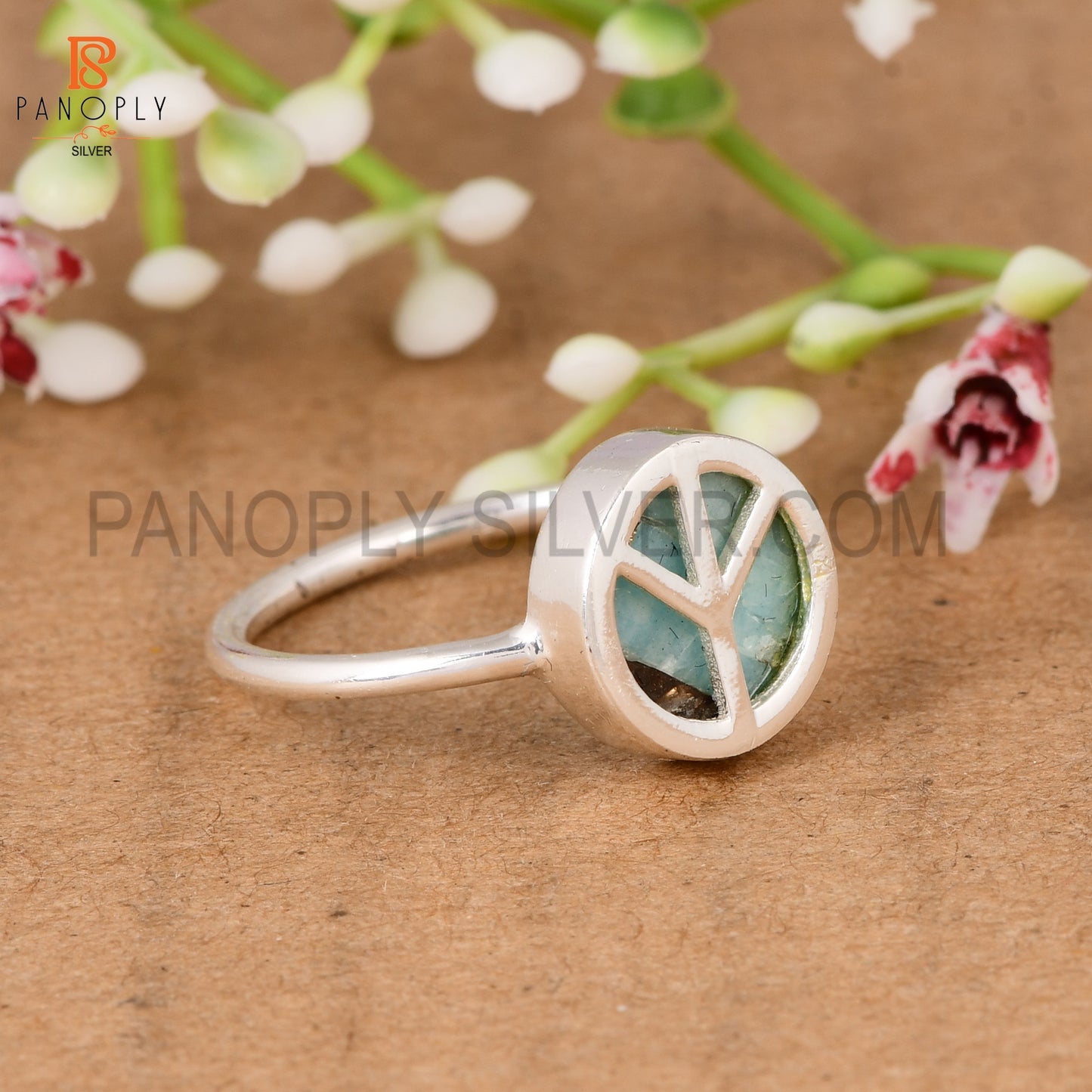 925 Sterling Silver Mojave Amazonite Peace Ring for Women Minimalist Statement Ring
