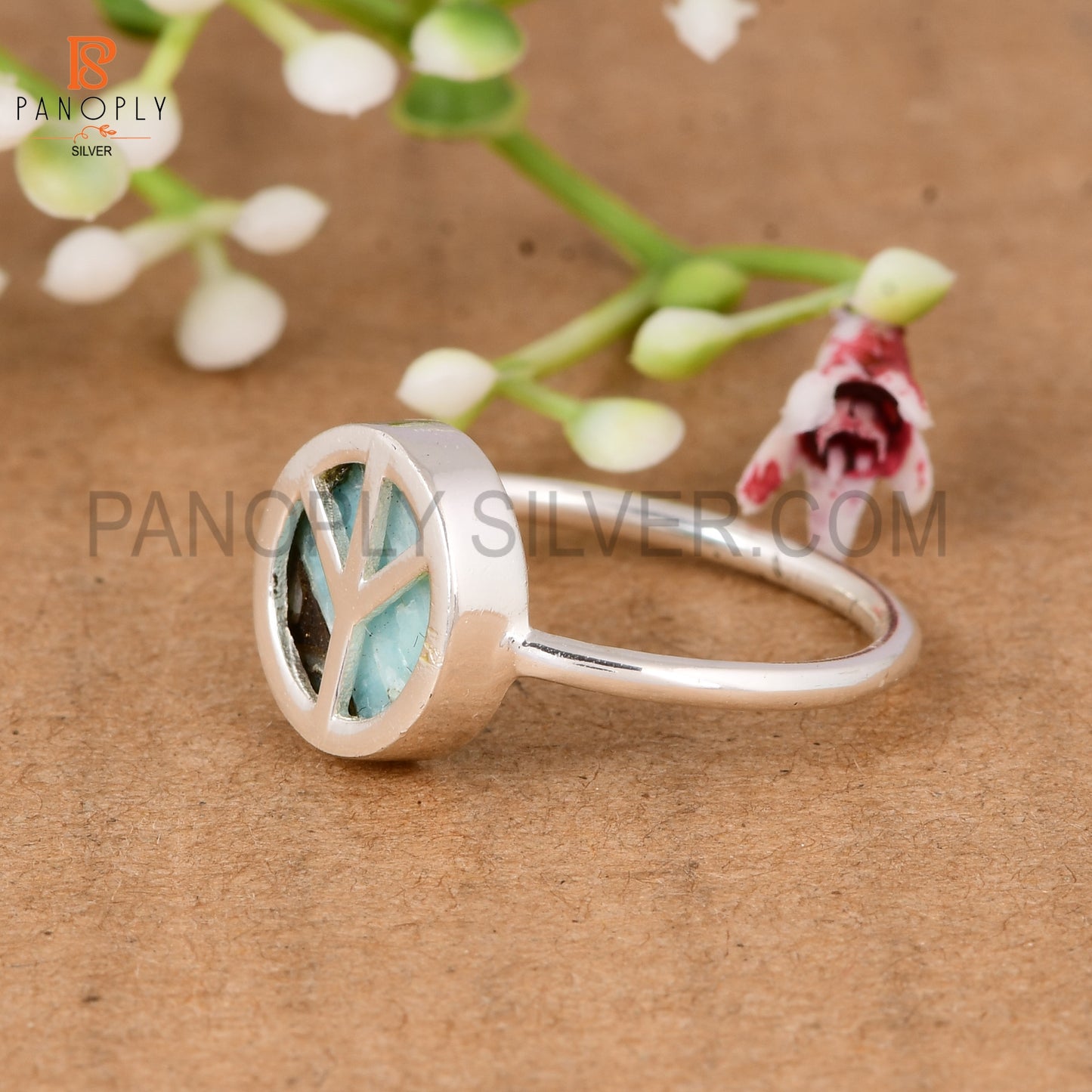 925 Sterling Silver Mojave Amazonite Peace Ring for Women Minimalist Statement Ring