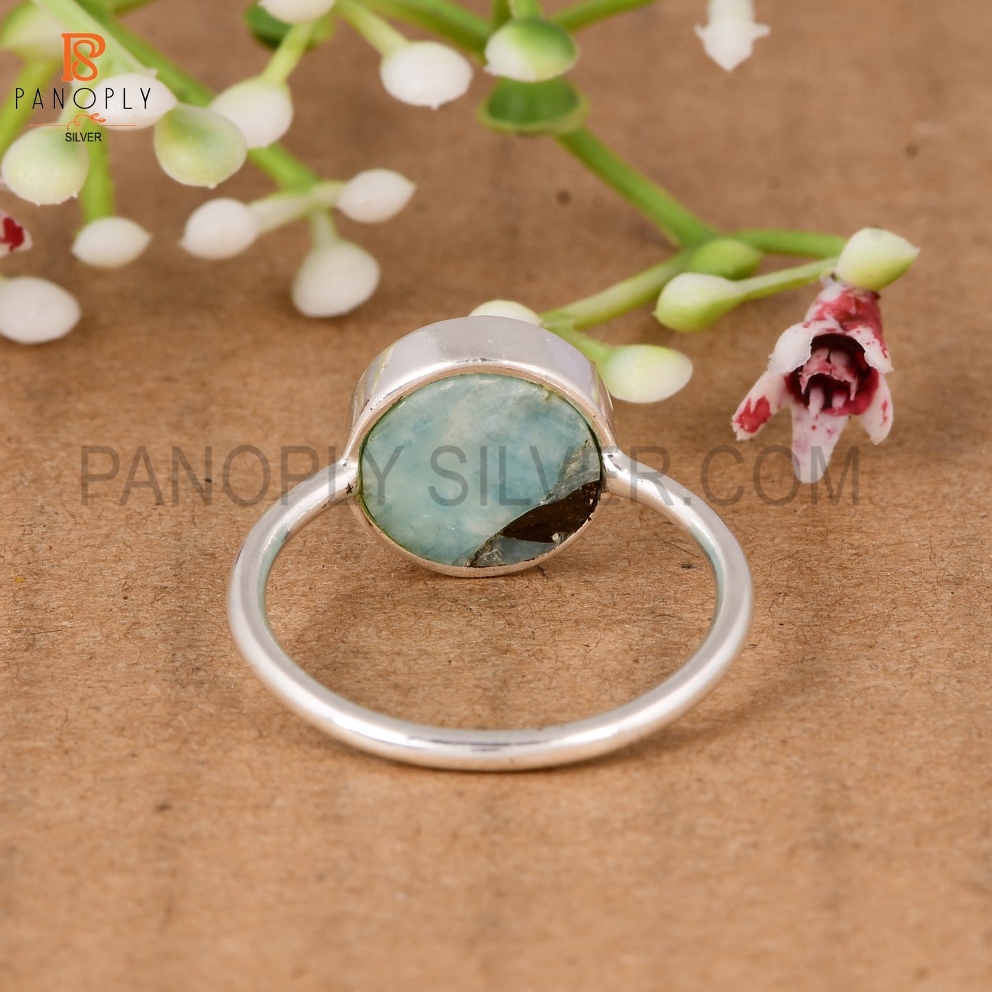 925 Sterling Silver Mojave Amazonite Peace Ring for Women Minimalist Statement Ring