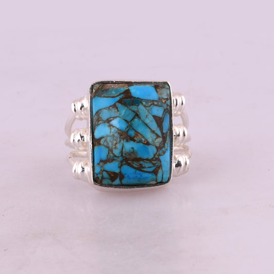 Cute Simple Mojave Copper Turquoise 925 Sterling Silver Ring