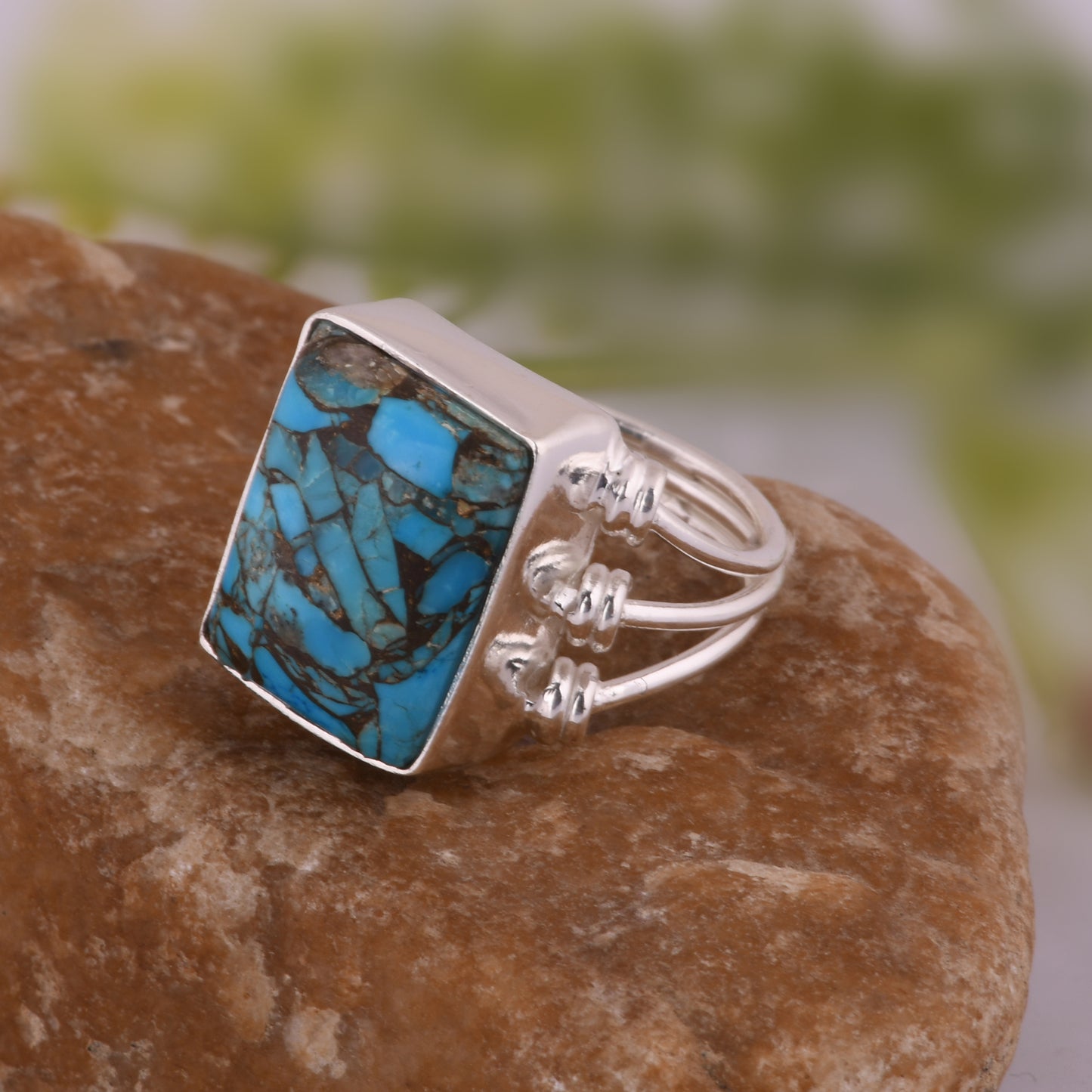 Cute Simple Mojave Copper Turquoise 925 Sterling Silver Ring