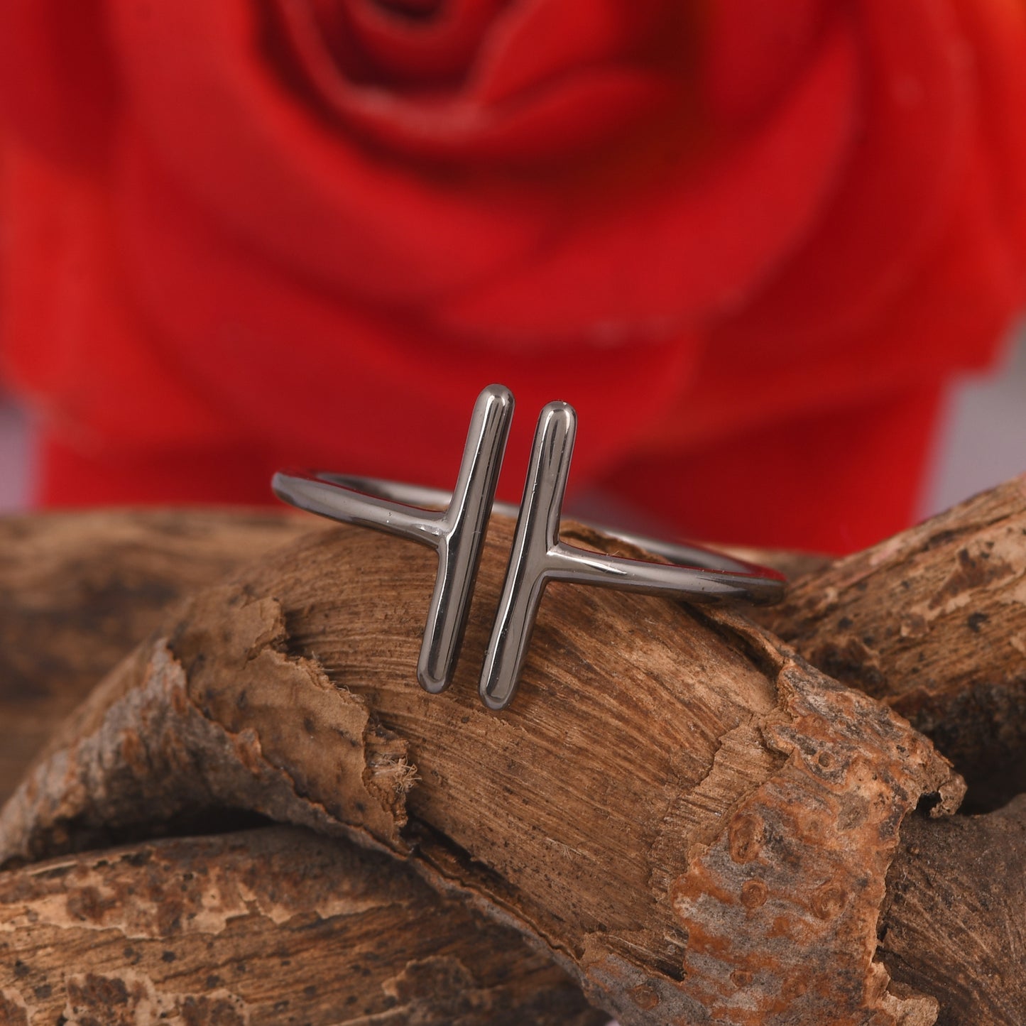 925 Silver Double Bar Black Plated Ring