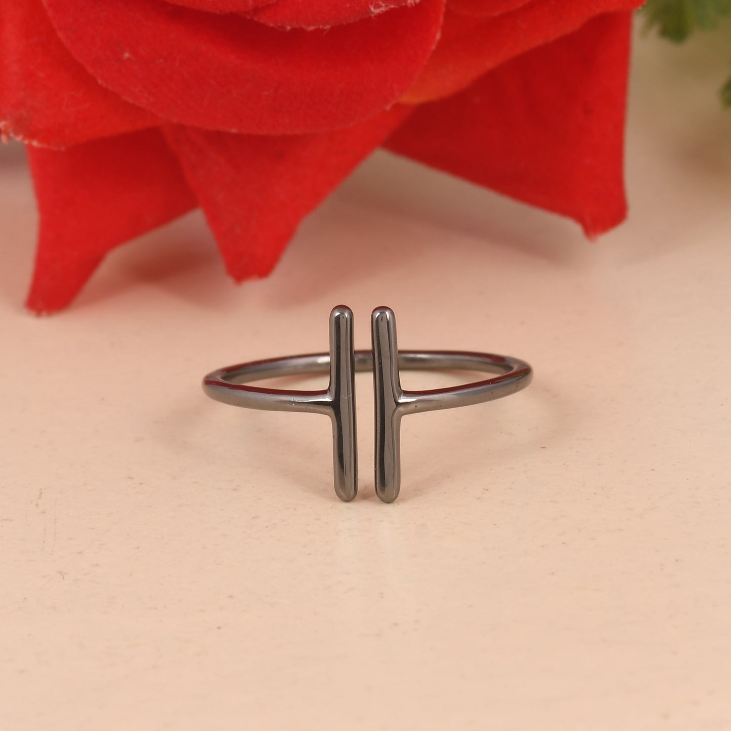 925 Silver Double Bar Black Plated Ring