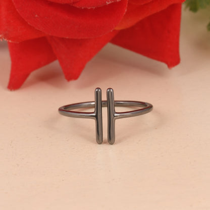 925 Silver Double Bar Black Plated Ring
