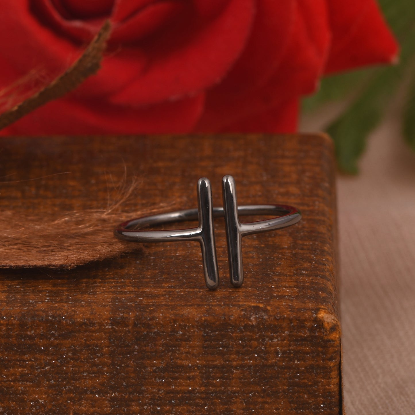 925 Silver Double Bar Black Plated Ring