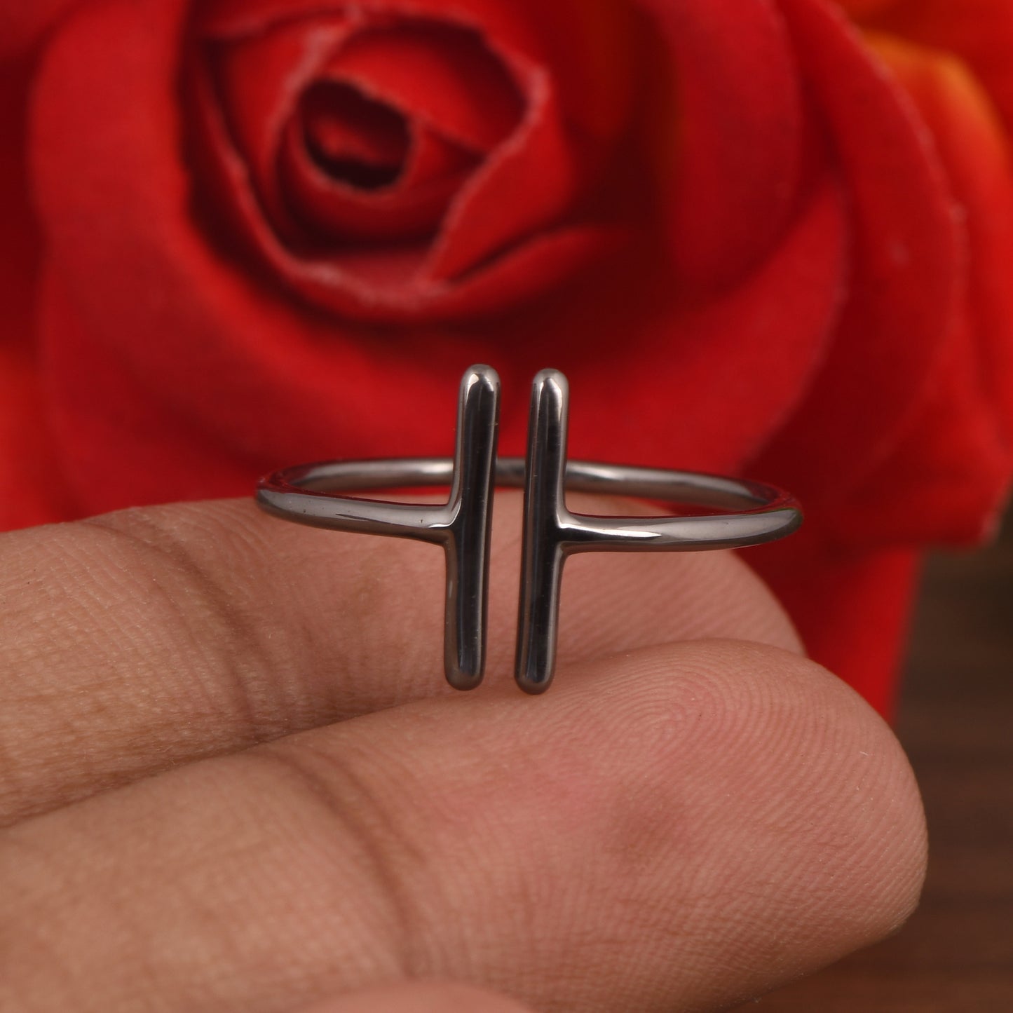 925 Silver Double Bar Black Plated Ring
