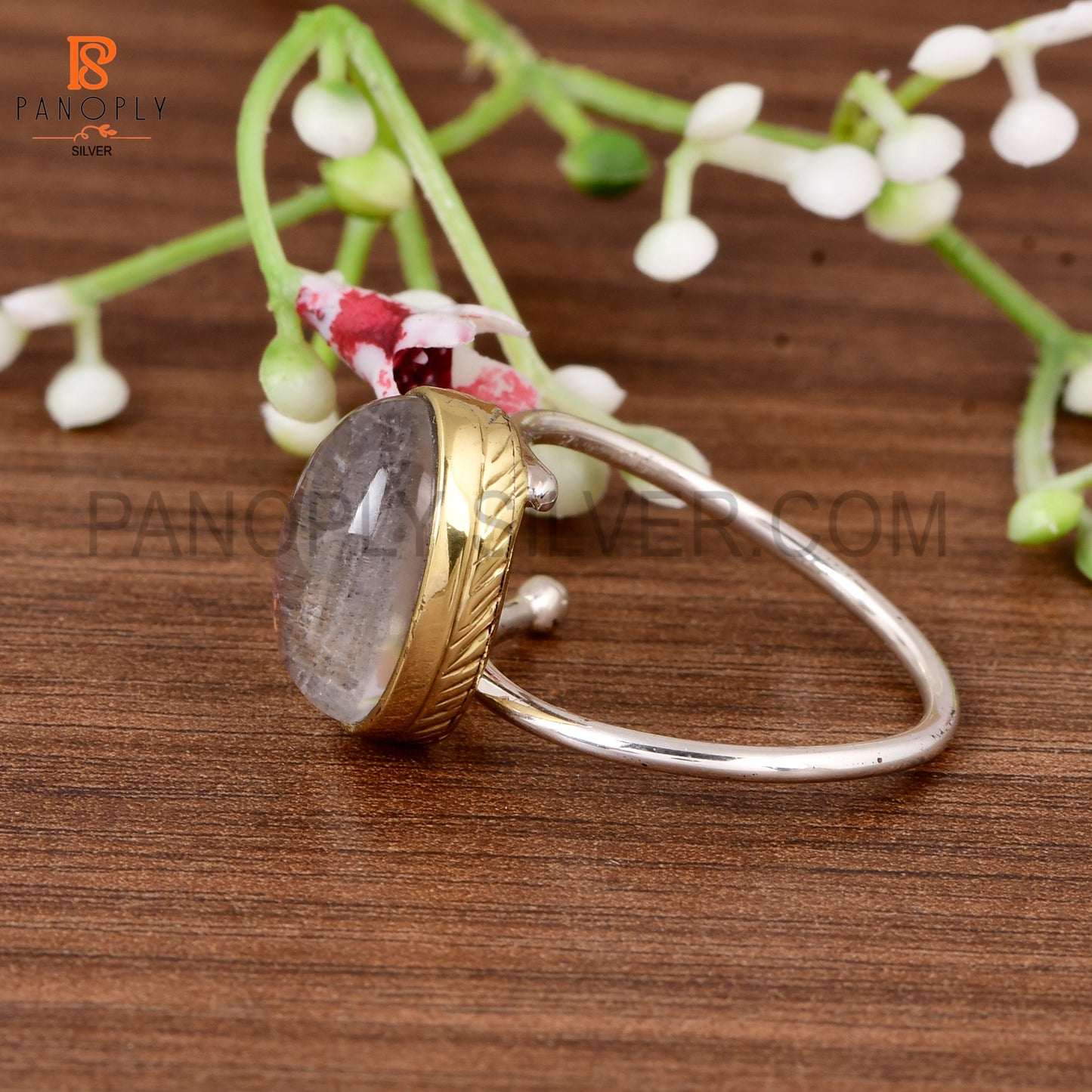 925 Sterling Silver Dual Tone Doublet Gray MOP Crystal Adjustable Ring for Women Minimalist Oval Statement Ring