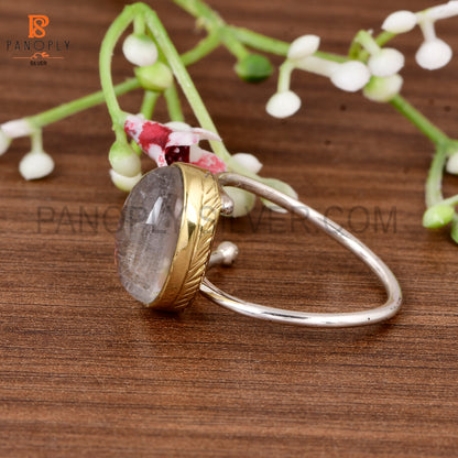 925 Sterling Silver Dual Tone Doublet Gray MOP Crystal Adjustable Ring for Women Minimalist Oval Statement Ring