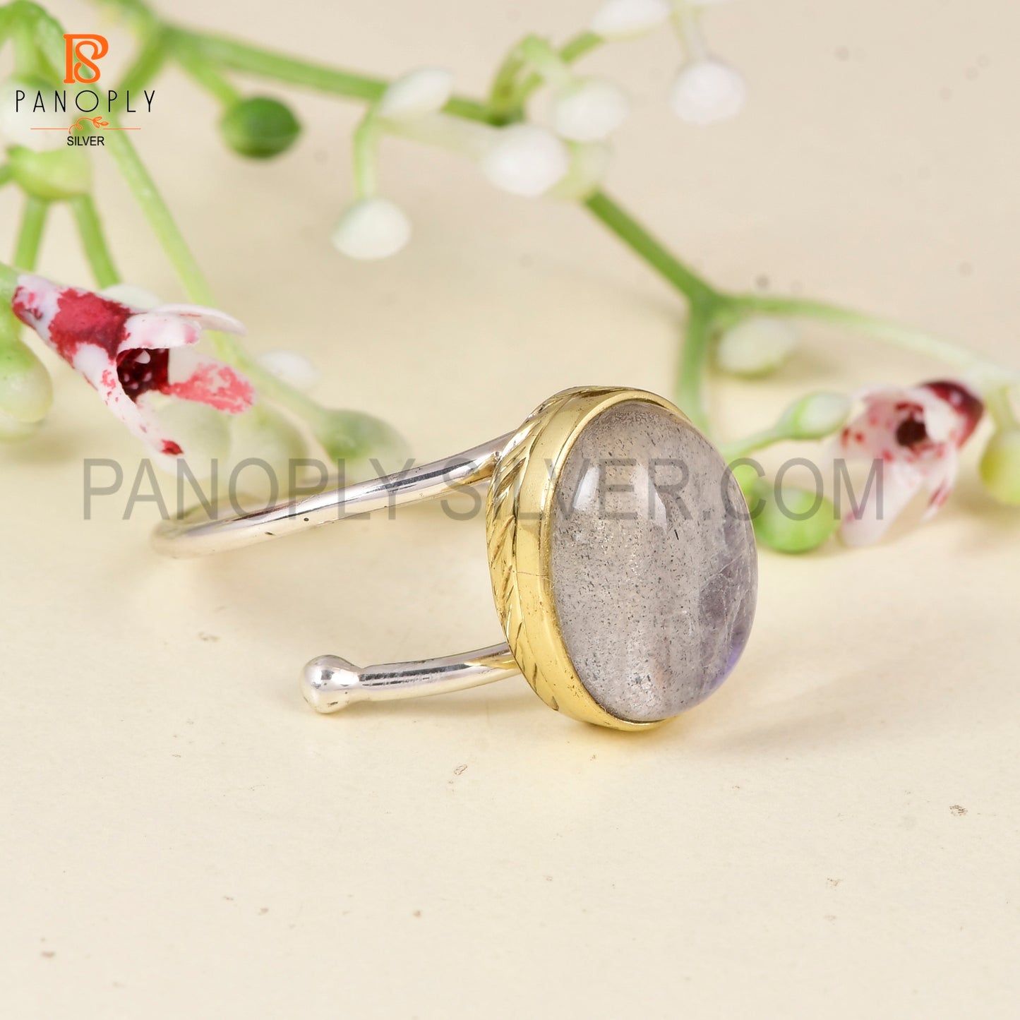 925 Sterling Silver Dual Tone Doublet Gray MOP Crystal Adjustable Ring for Women Minimalist Oval Statement Ring