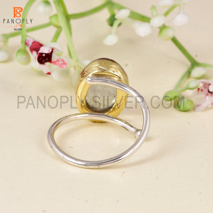 925 Sterling Silver Dual Tone Doublet Gray MOP Crystal Adjustable Ring for Women Minimalist Oval Statement Ring