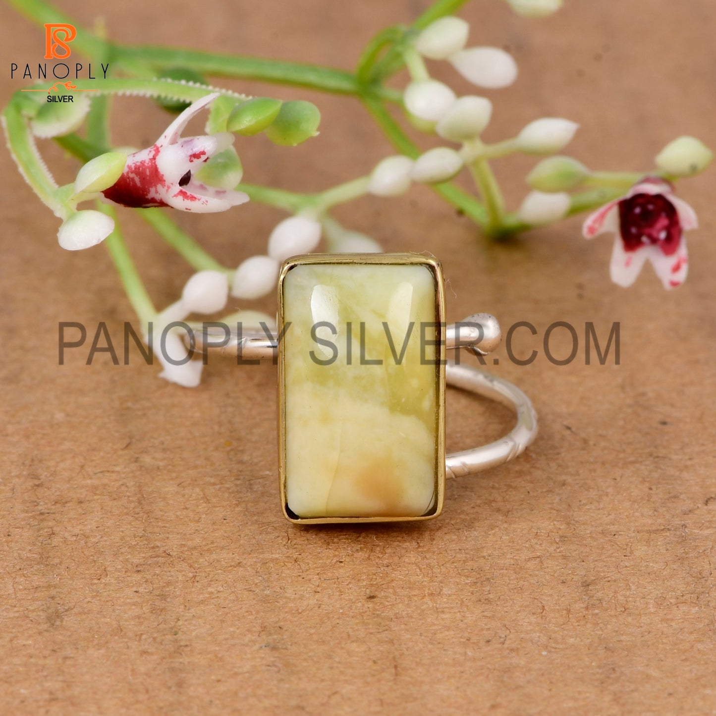 925 Sterling Silver Yellow Opal Adjustable Ring for Women