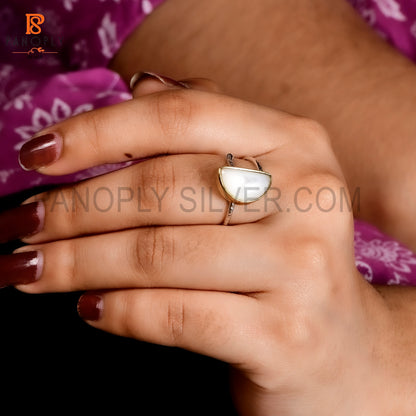 925 Sterling Silver Sun Stone Golden Stone Adjustable Ring for Women D Shape Ring