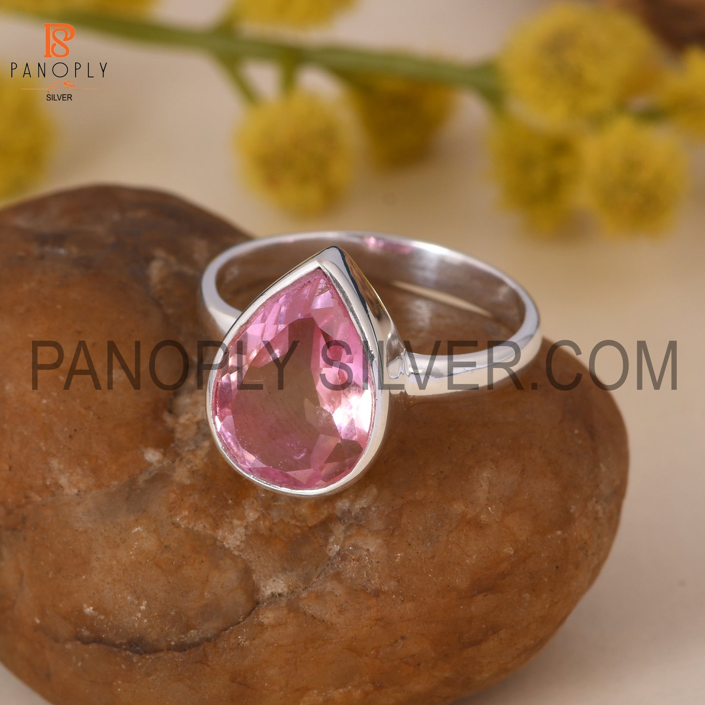 Natural  Bio Ametrine Doublet Quartz Shining Pink Silver Rings
