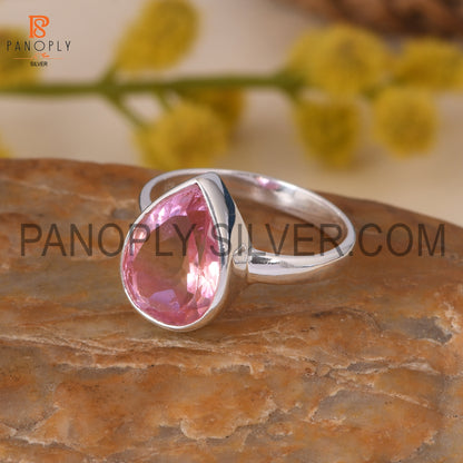 Natural  Bio Ametrine Doublet Quartz Shining Pink Silver Rings