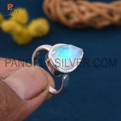 925 Sterling Silver Pear Shape Aurora Opal Sky Rings