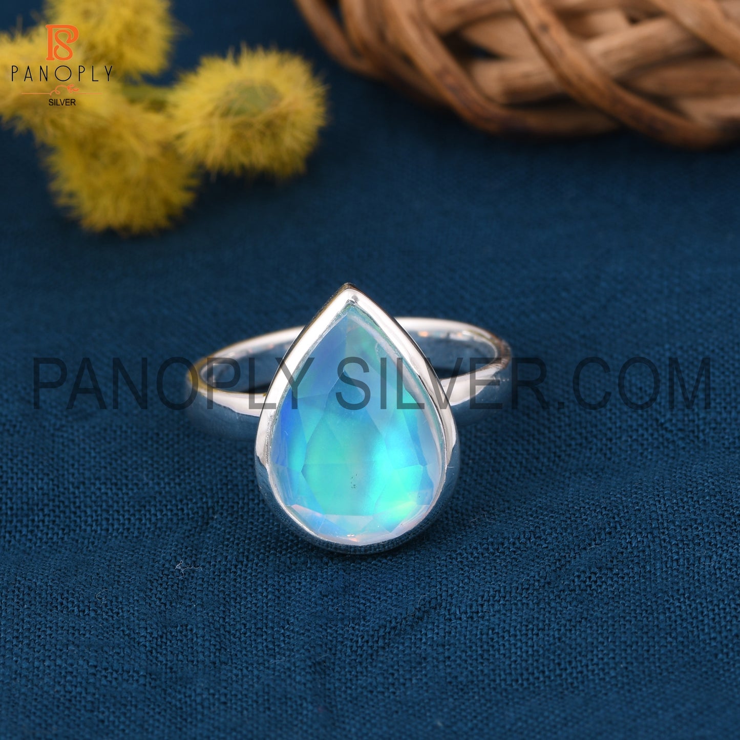 925 Sterling Silver Pear Shape Aurora Opal Sky Rings