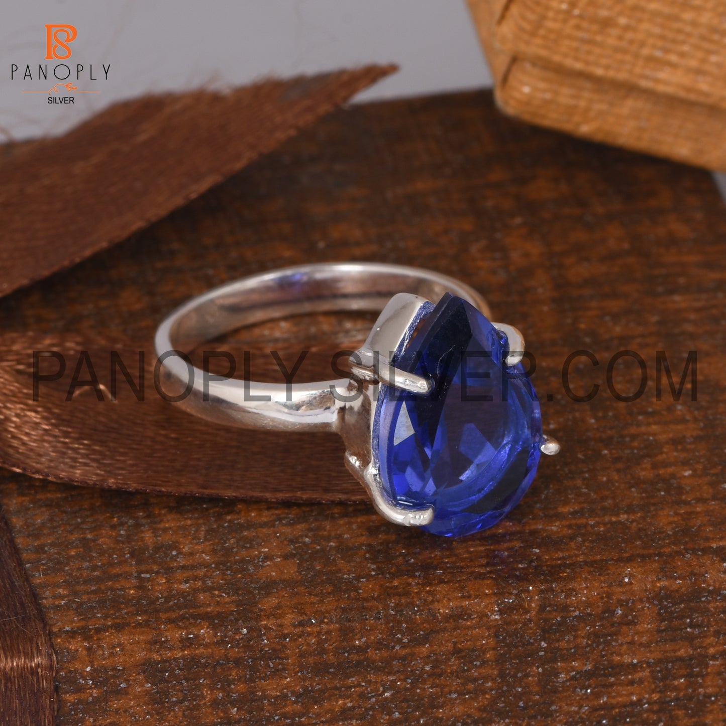 Tanzanite Quartz Shining Blue Stone Prong Set Silver Rings