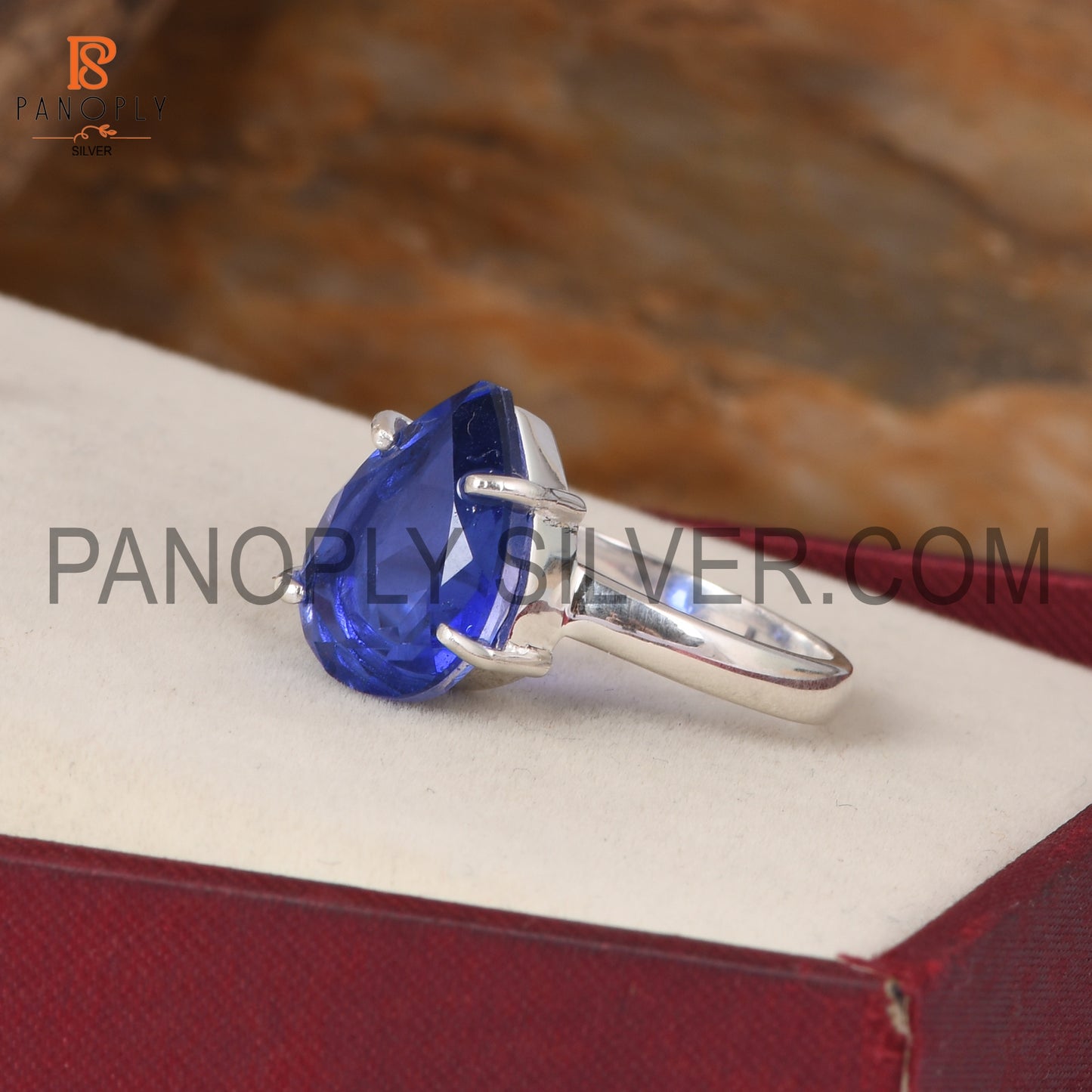 Tanzanite Quartz Shining Blue Stone Prong Set Silver Rings