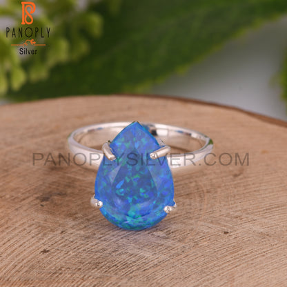 Synthetic Green Fire Opal Ring Pear 925 Sterling Silver Ring