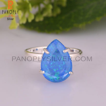 Synthetic Green Fire Opal Ring Pear 925 Sterling Silver Ring