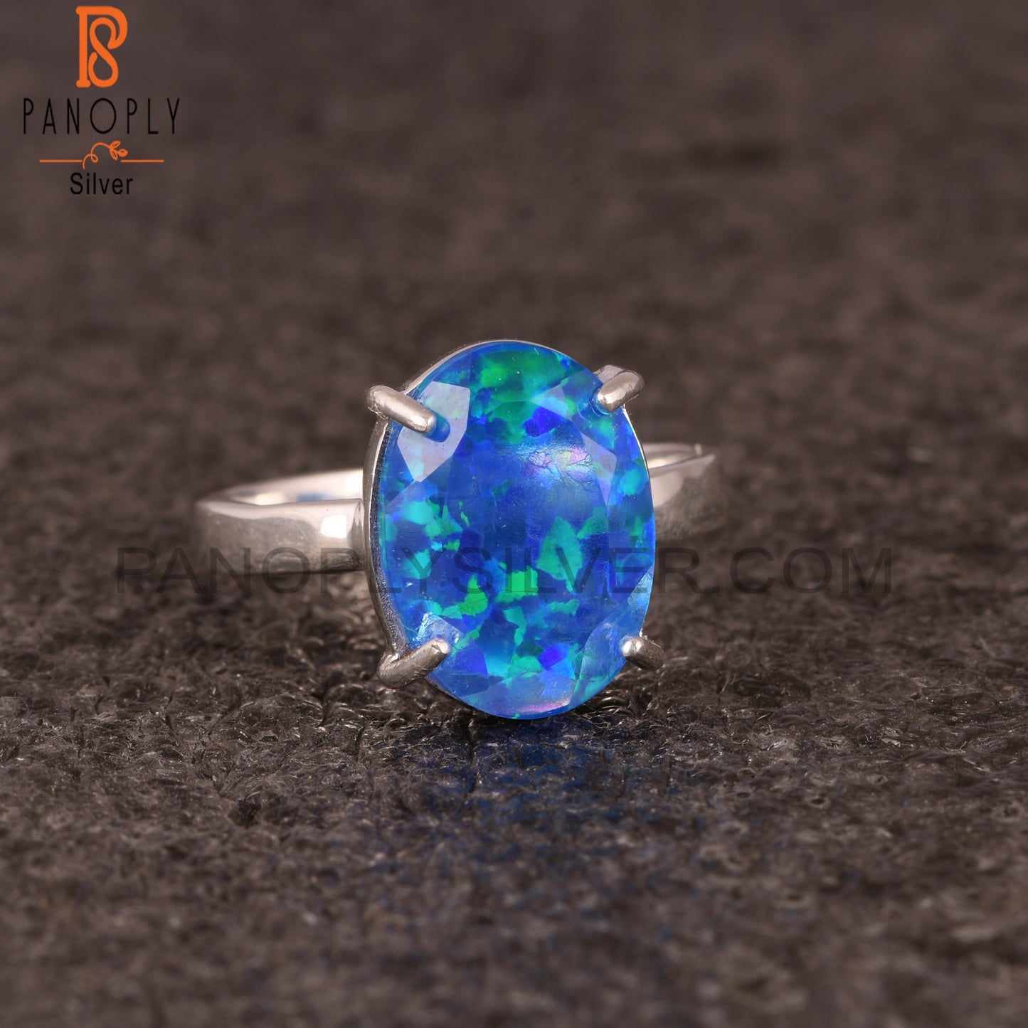 Synthetic Green Fire Opal 925 Silver Ring