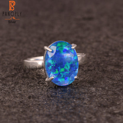 Synthetic Green Fire Opal 925 Silver Ring