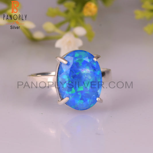 Synthetic Green Fire Opal 925 Silver Ring