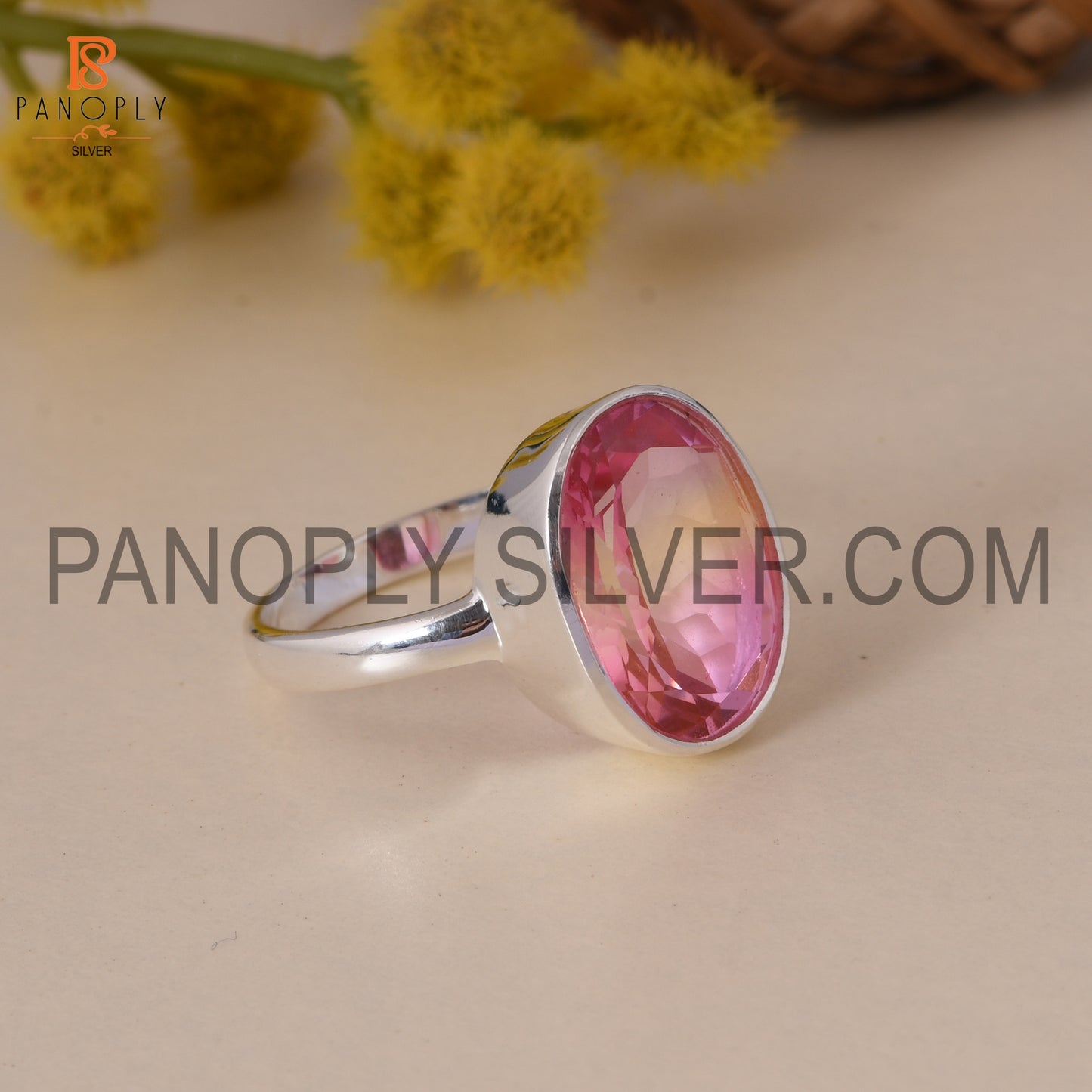 Natural Ametrine Doublet Bezel Setting Shining Pink Silver Rings