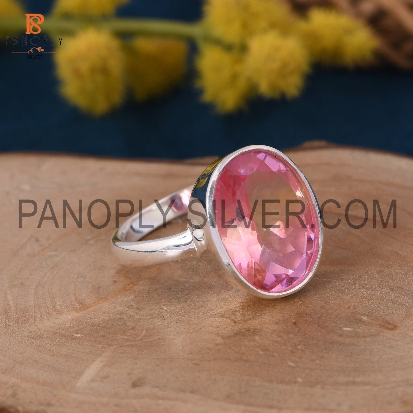 Natural Ametrine Doublet Bezel Setting Shining Pink Silver Rings