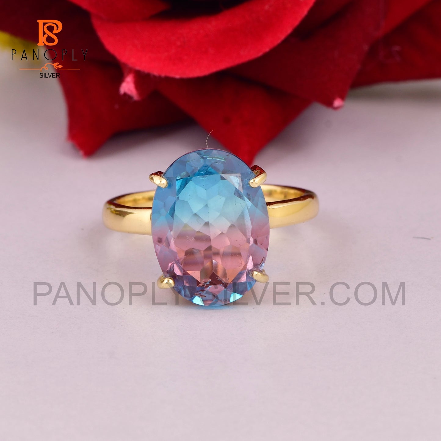 18k Gold & 925 Silver Alexandrite Ring – Color Changing Purple to Blue